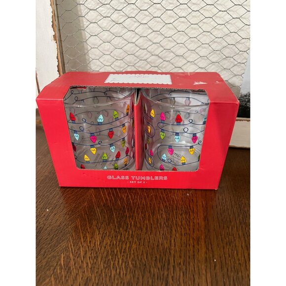 Set Of 2 Elum Home Glass Tumblers With Colorful Holiday Lights Design - Picture 1 of 3